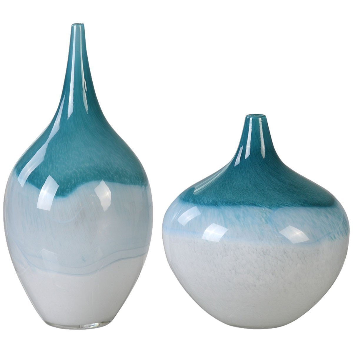  Uttermost Carla Teal White Vases, 2-Piece Set 