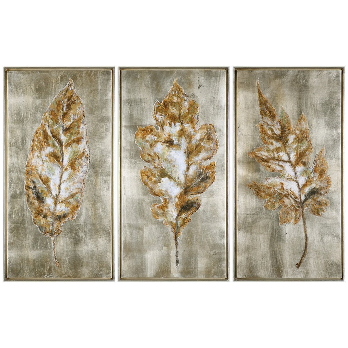  Uttermost Champagne Leaves Modern Art, 3-Piece Set 