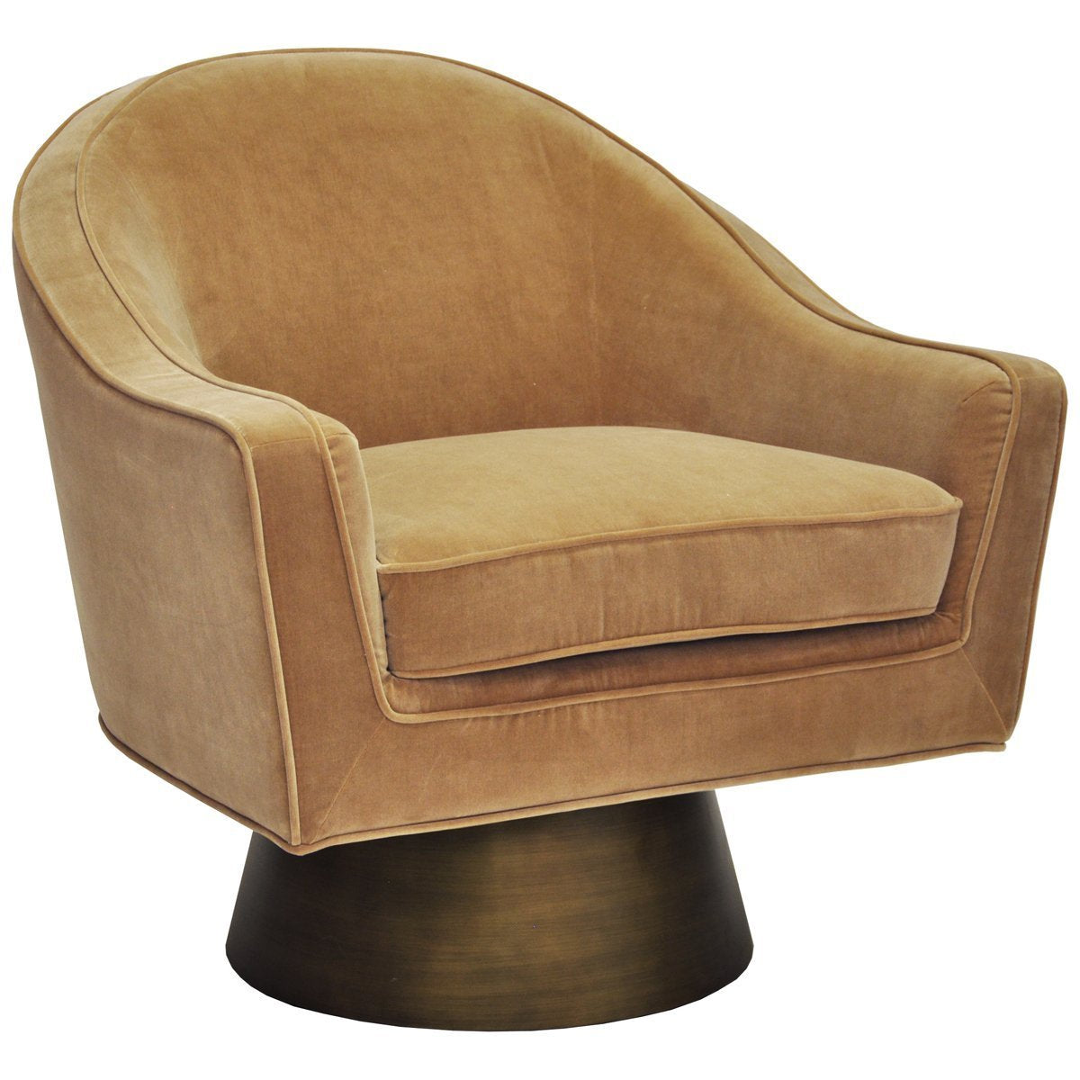  Worlds Away Dominic Swivel Chair with Bronze Base in Camel Velvet 