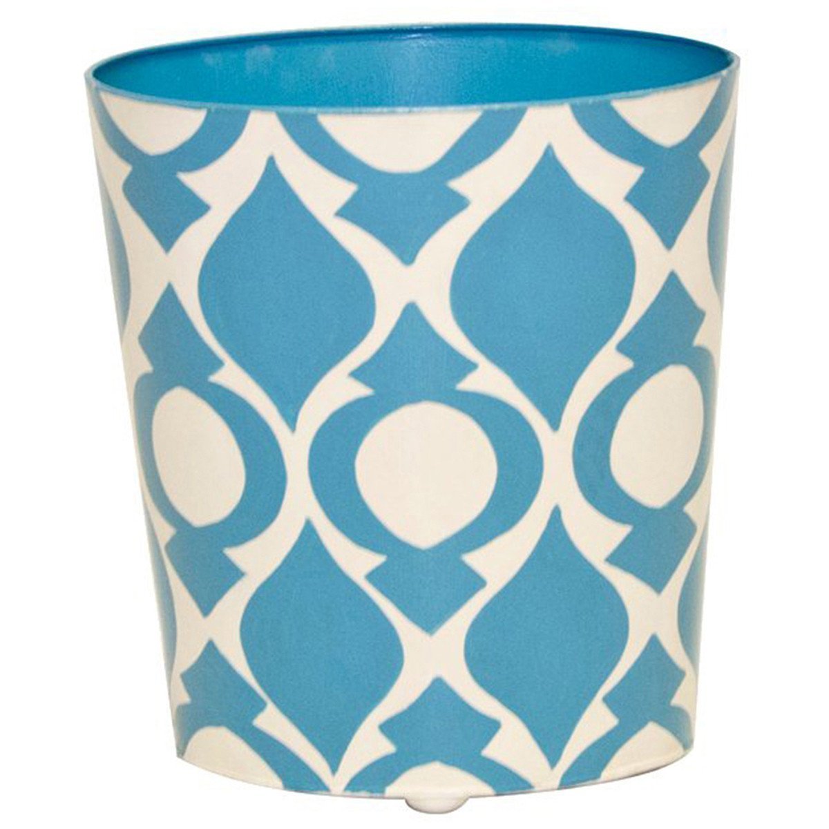  Worlds Away Oval Wastebasket Blue and Cream 