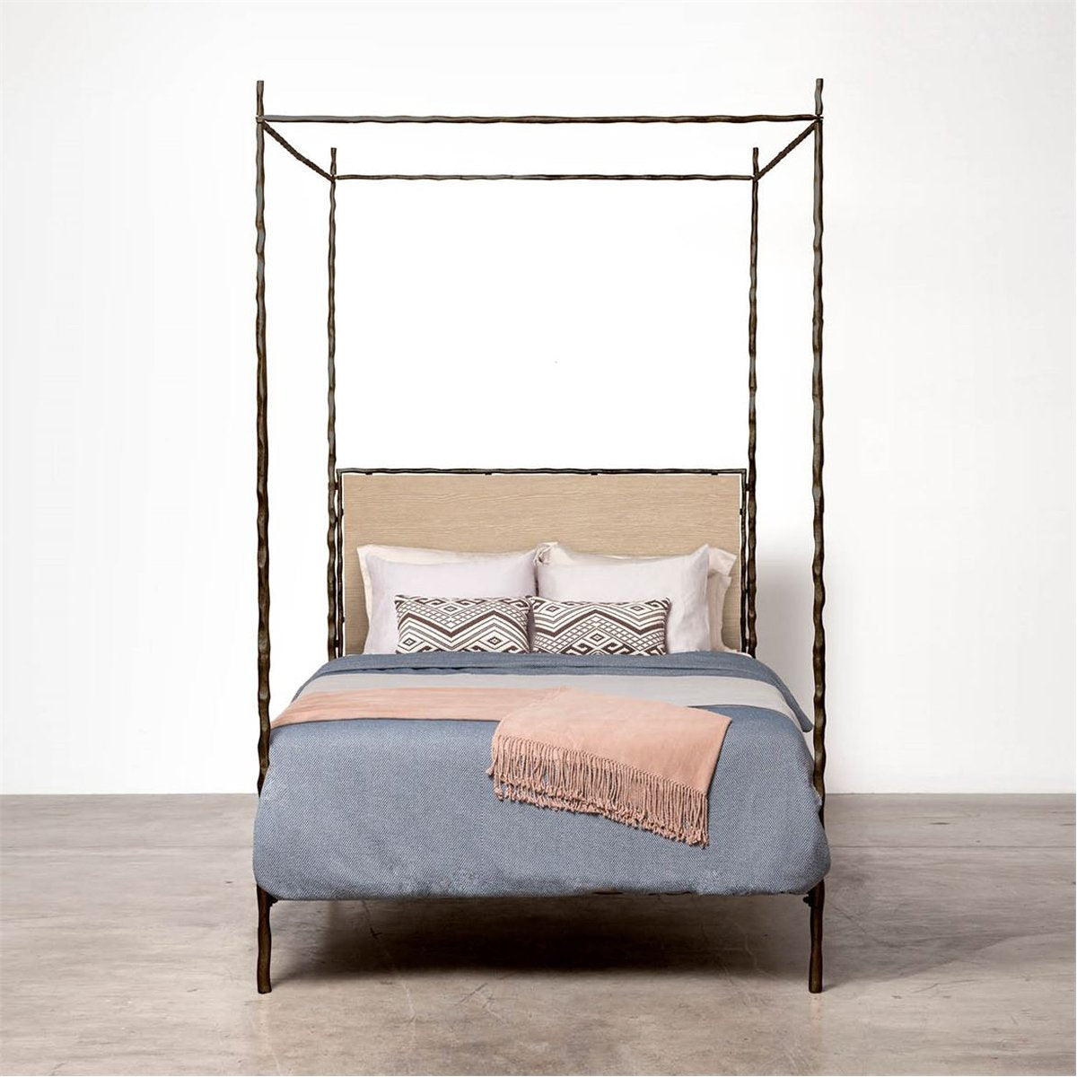  Made Goods Brennan Short Textured Iron Canopy Bed in Severn Canvas 