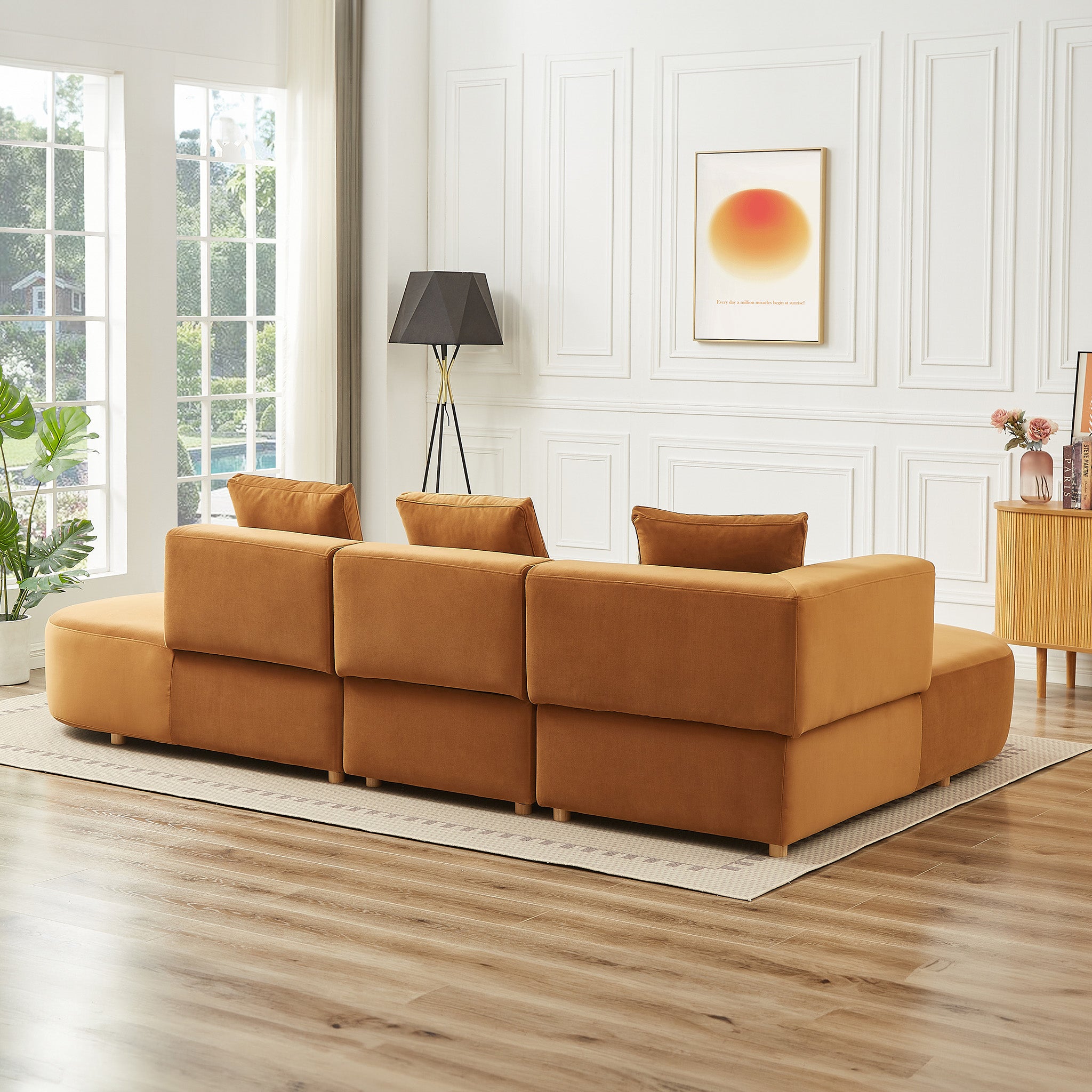 Ulsan Sectional Left Facing Chaise (Cognac Velvet)