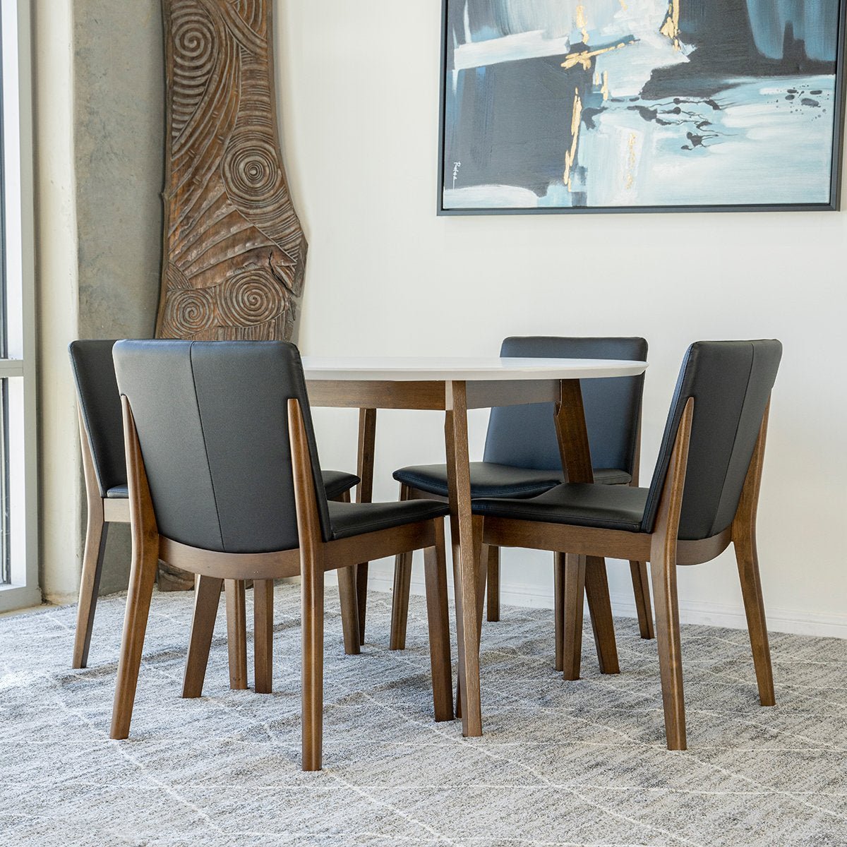 Aliana (White) Dining Set with 4 Virginia (Black Leather) Chairs