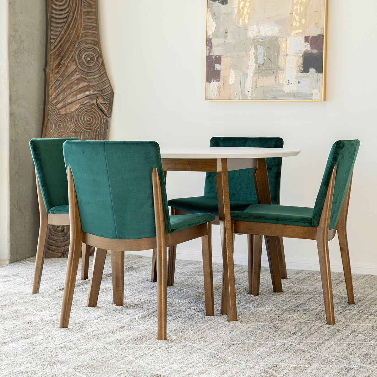 Aliana Dining set with 4 Virginia Green Chairs (White)