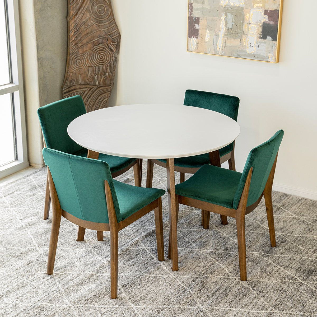 Aliana Dining set with 4 Virginia Green Chairs (White)