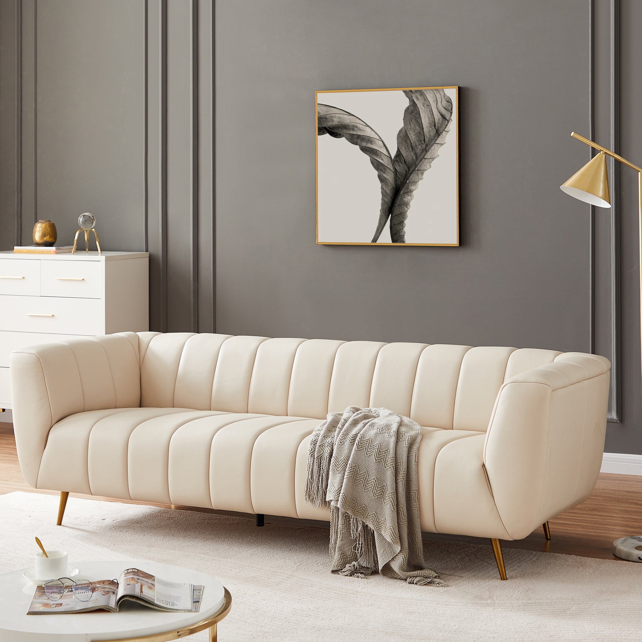 Clodine Sofa (Cream Leather)