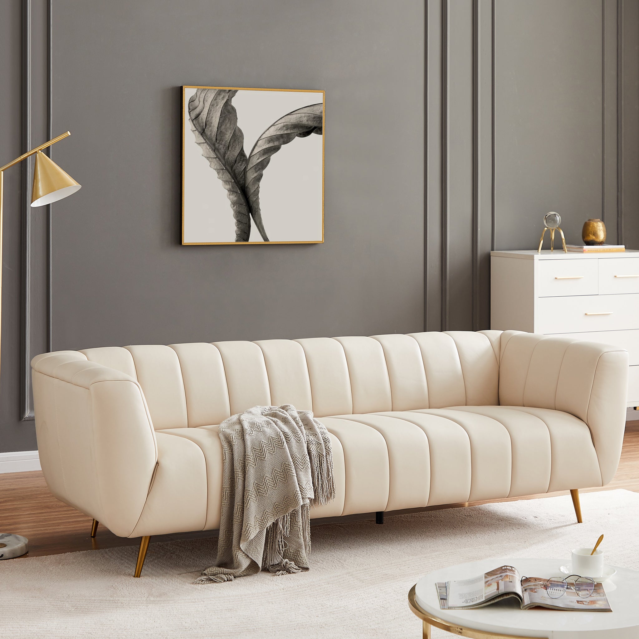 Clodine Sofa (Cream Leather)