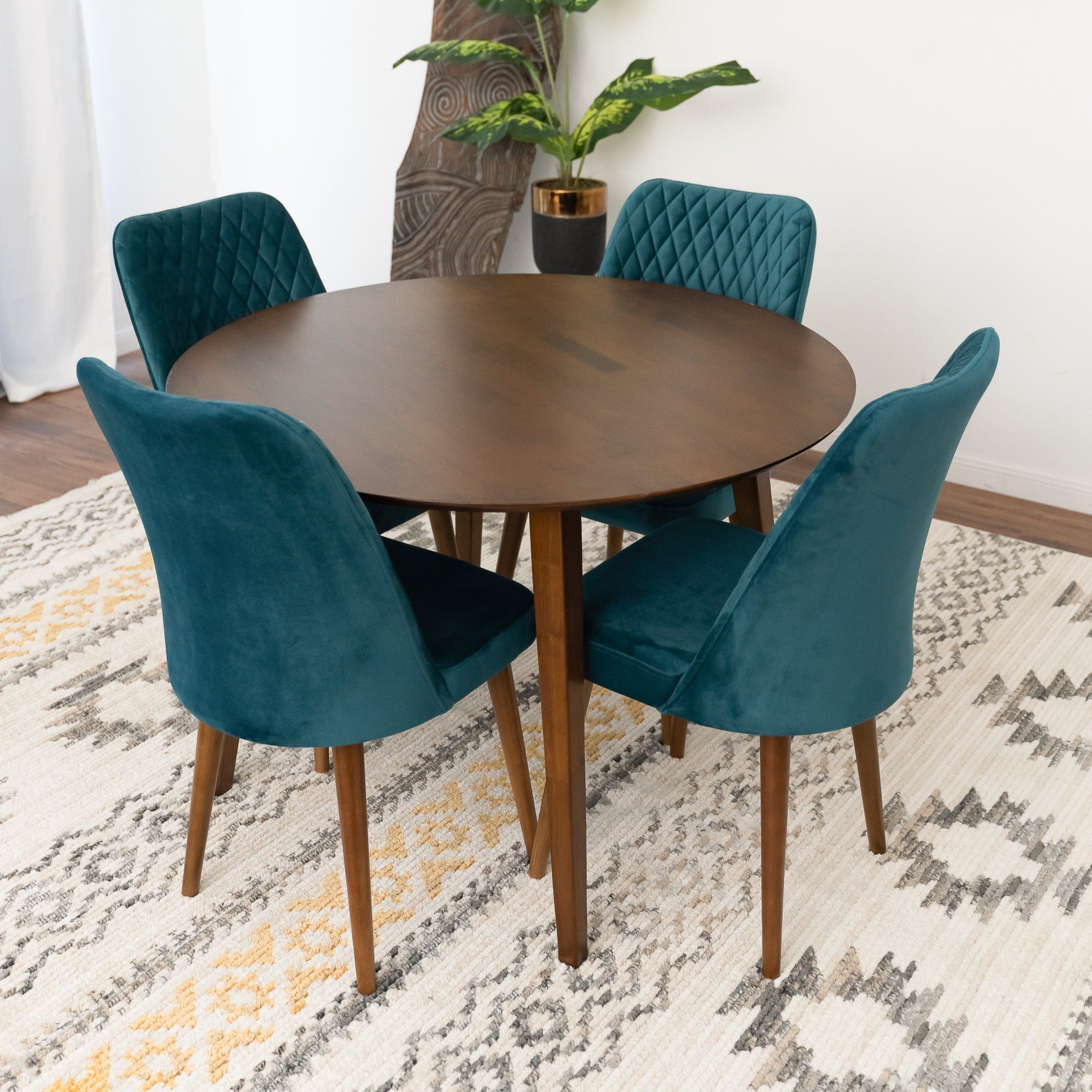 Palmer Dining set with 4 Evette Teal Dining Chairs (Walnut)