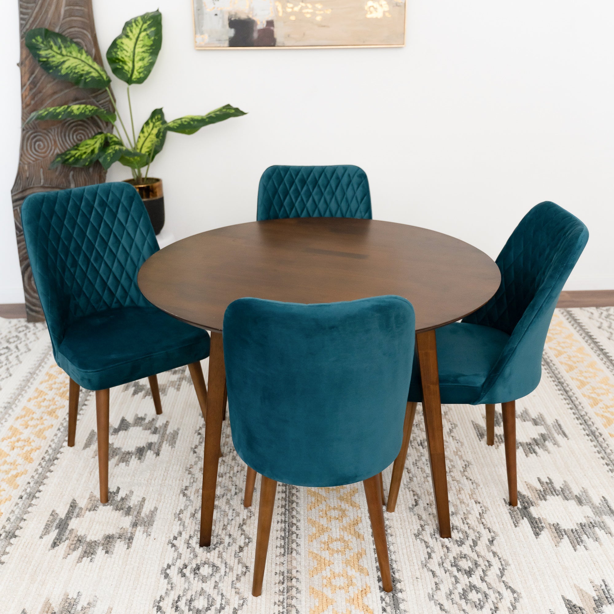 Palmer Dining set with 4 Evette Teal Dining Chairs (Walnut)