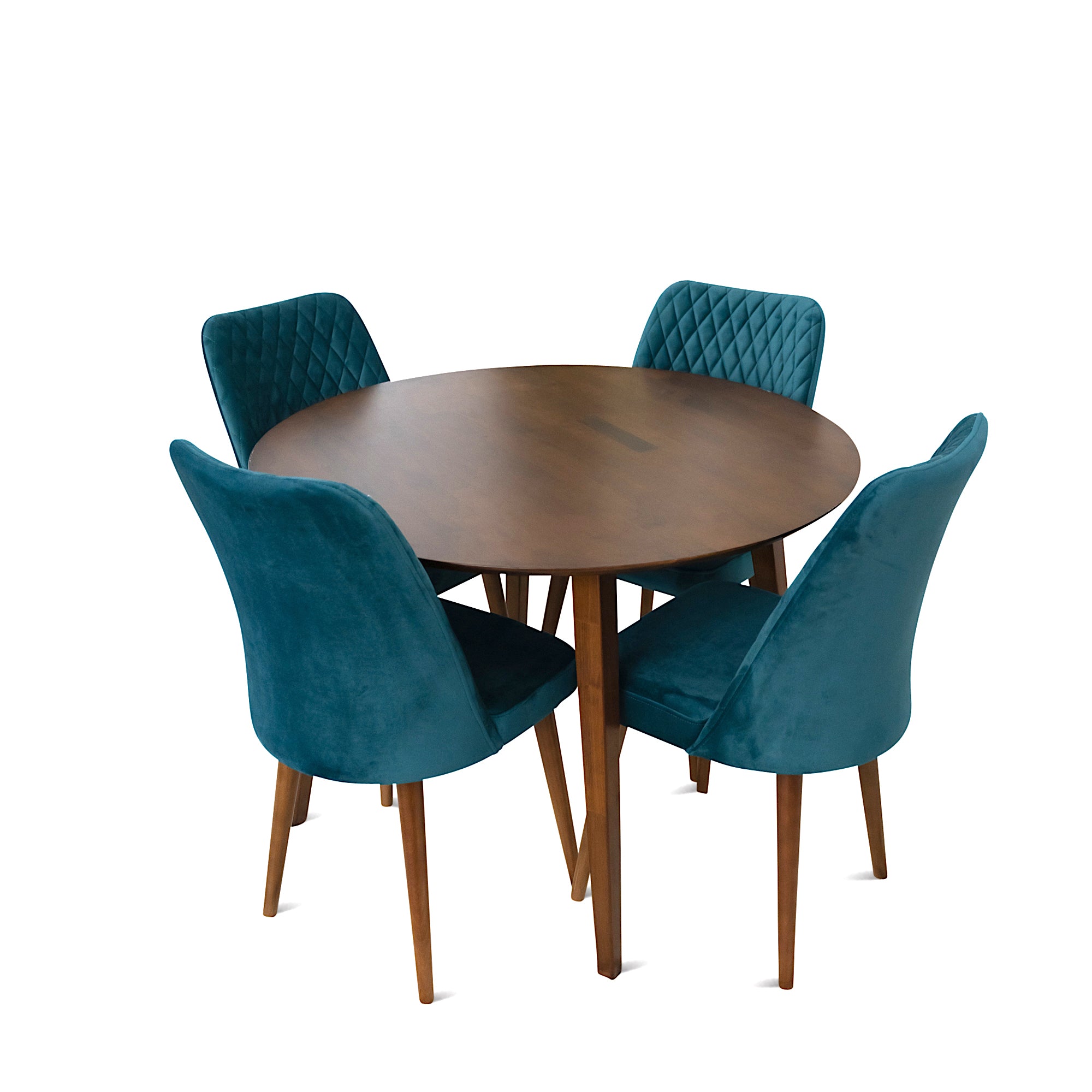Palmer Dining set with 4 Evette Teal Dining Chairs (Walnut)