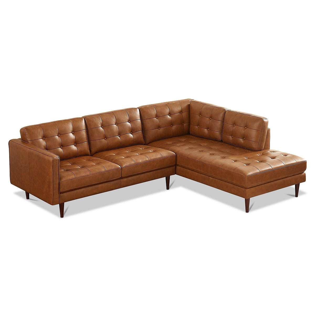 Lugano L-Shaped Genuine Leather Right-Facing Sectional Sofa Cognac