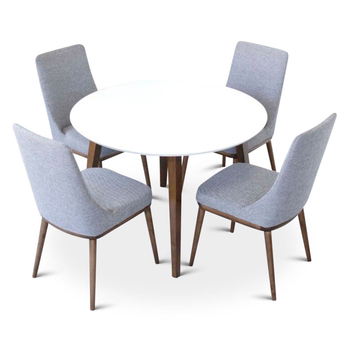 Palmer (White) Dining Set with 4 Brighton (Gray Fabric) Dining Chairs