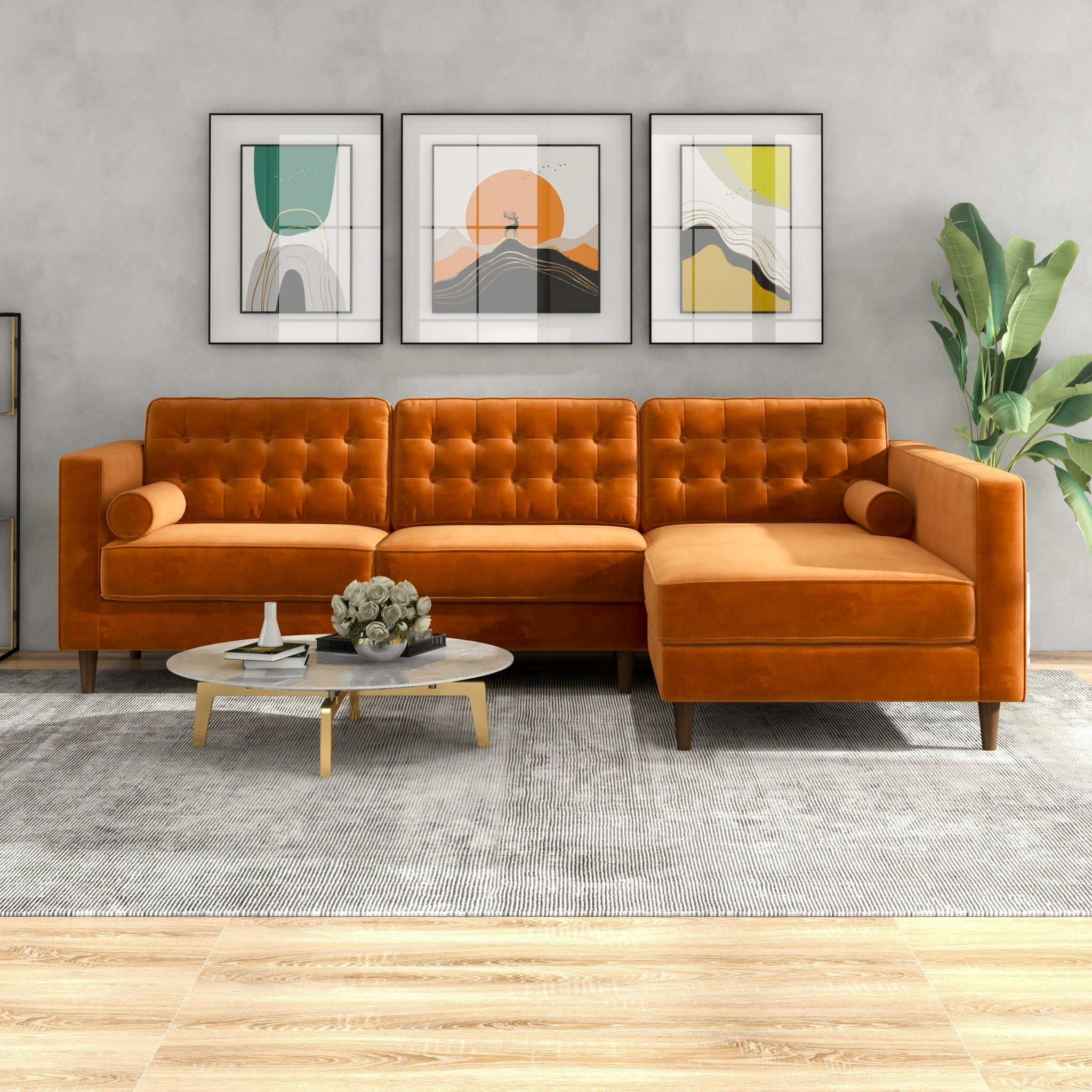 Olson Sectional Sofa Burnt Orange Velvet Right Chaise