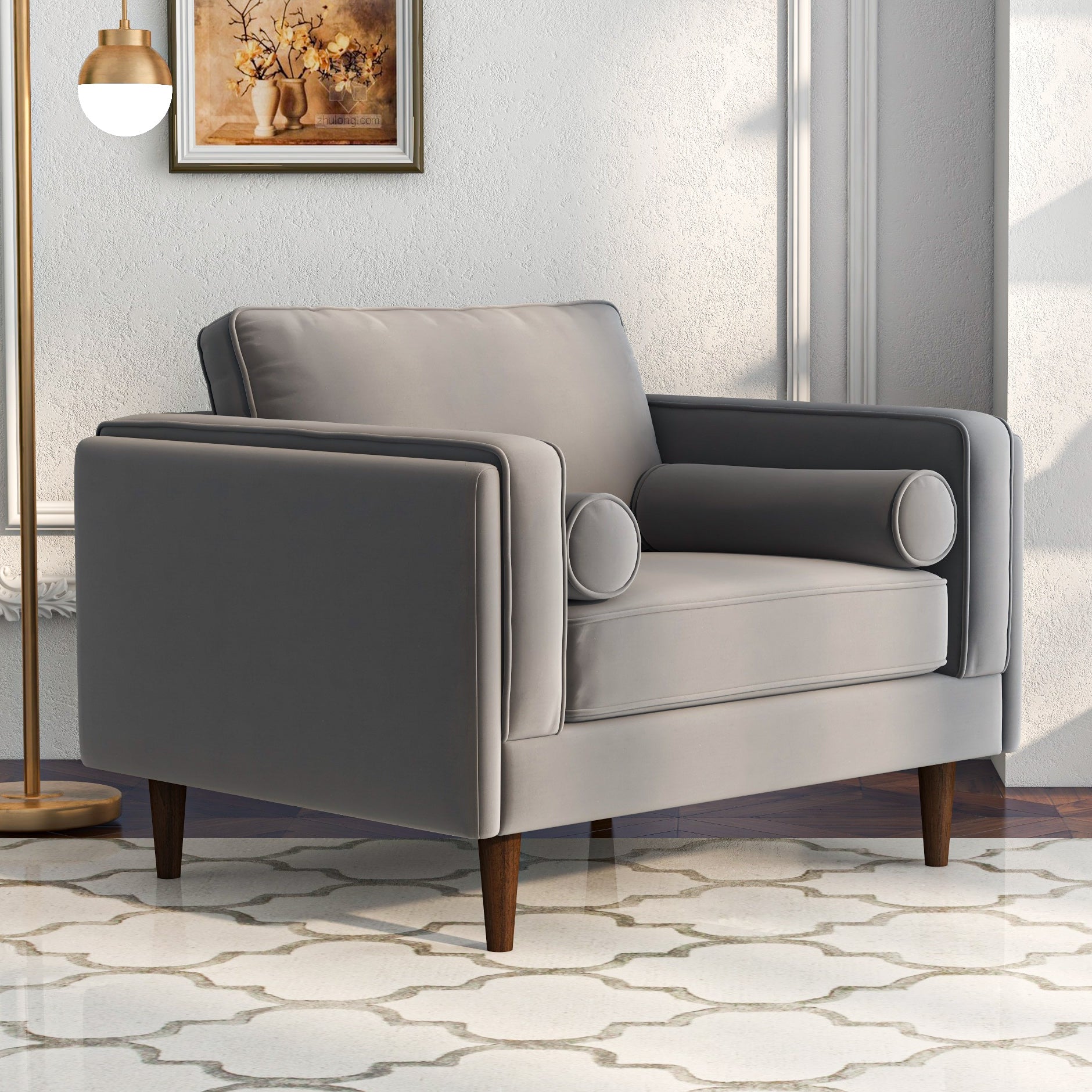 Fordham Grey Velvet Lounge Chair
