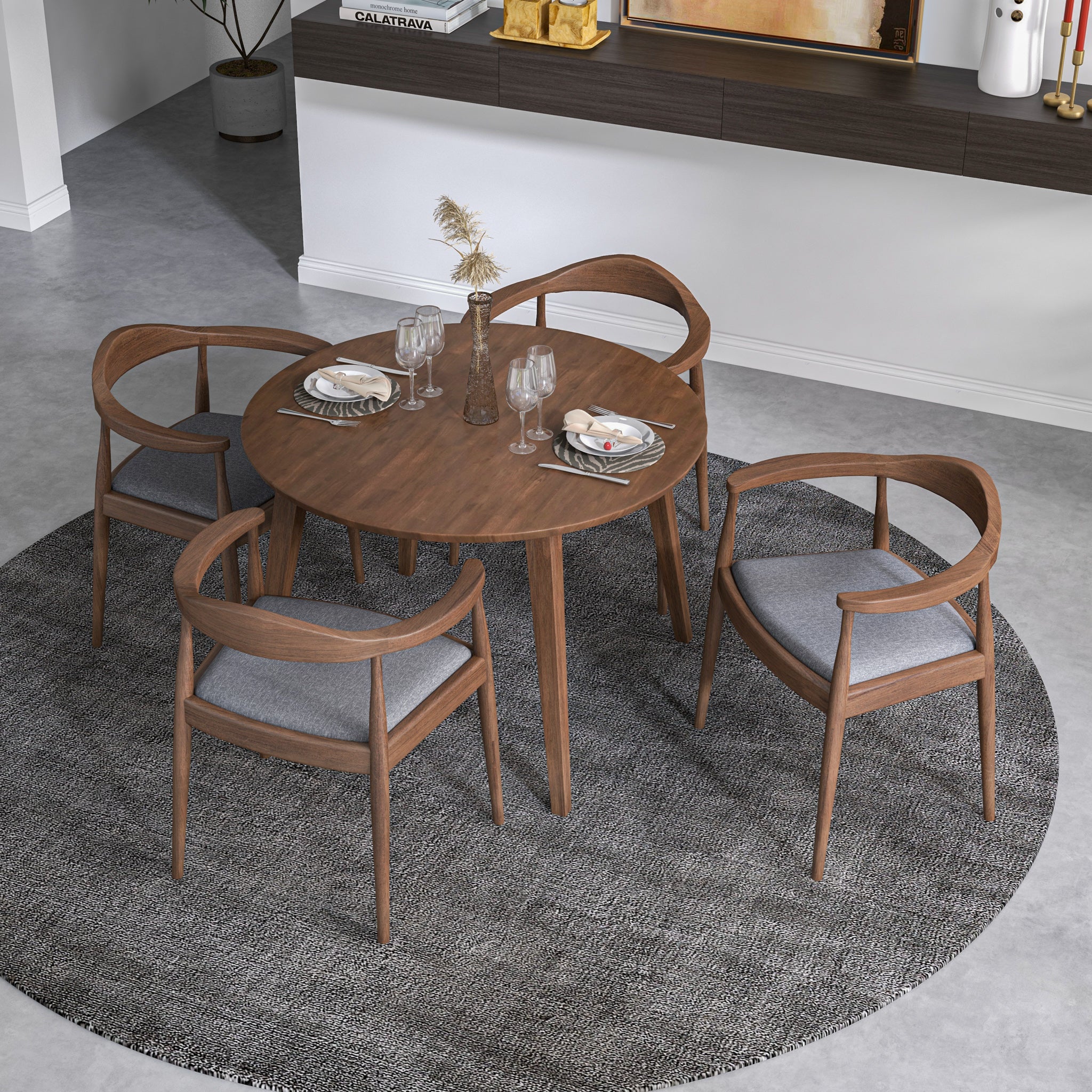 Palmer Dining set with 4 Freya Grey Dining Chairs (Walnut)