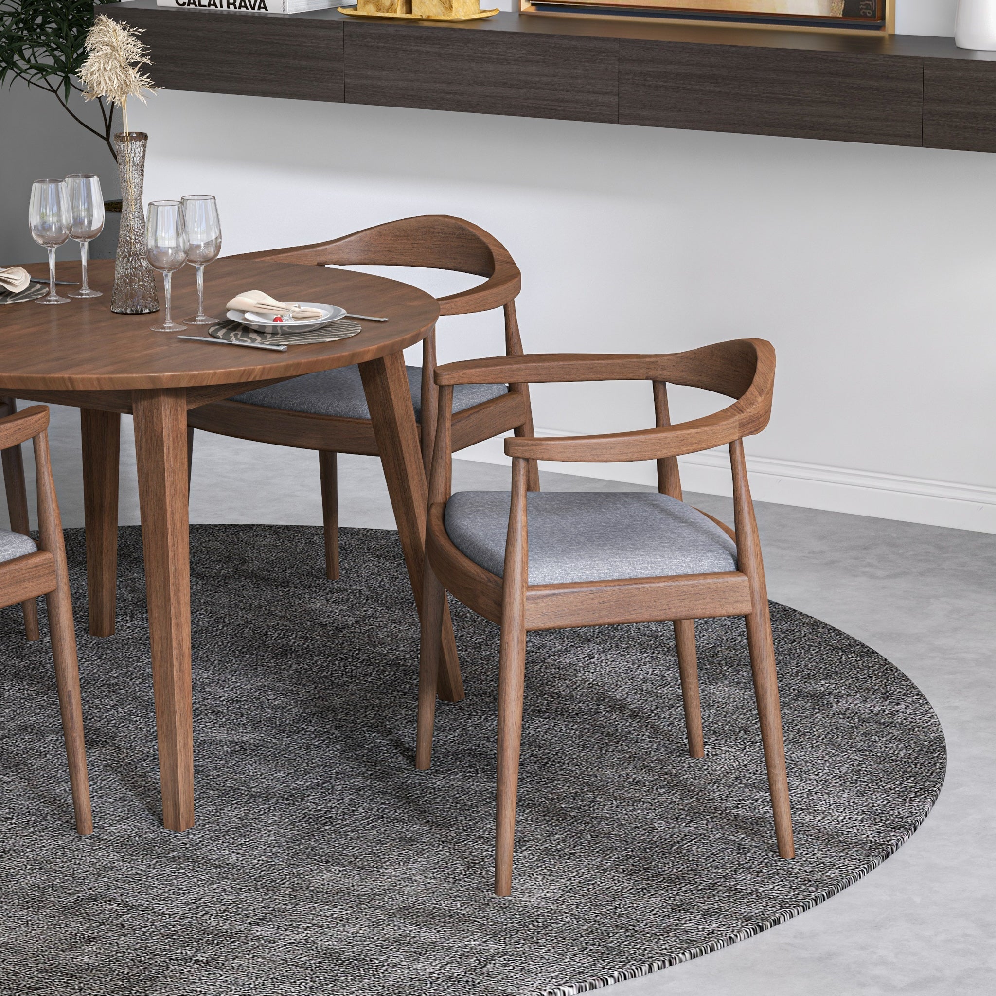 Palmer Dining set with 4 Freya Grey Dining Chairs (Walnut)