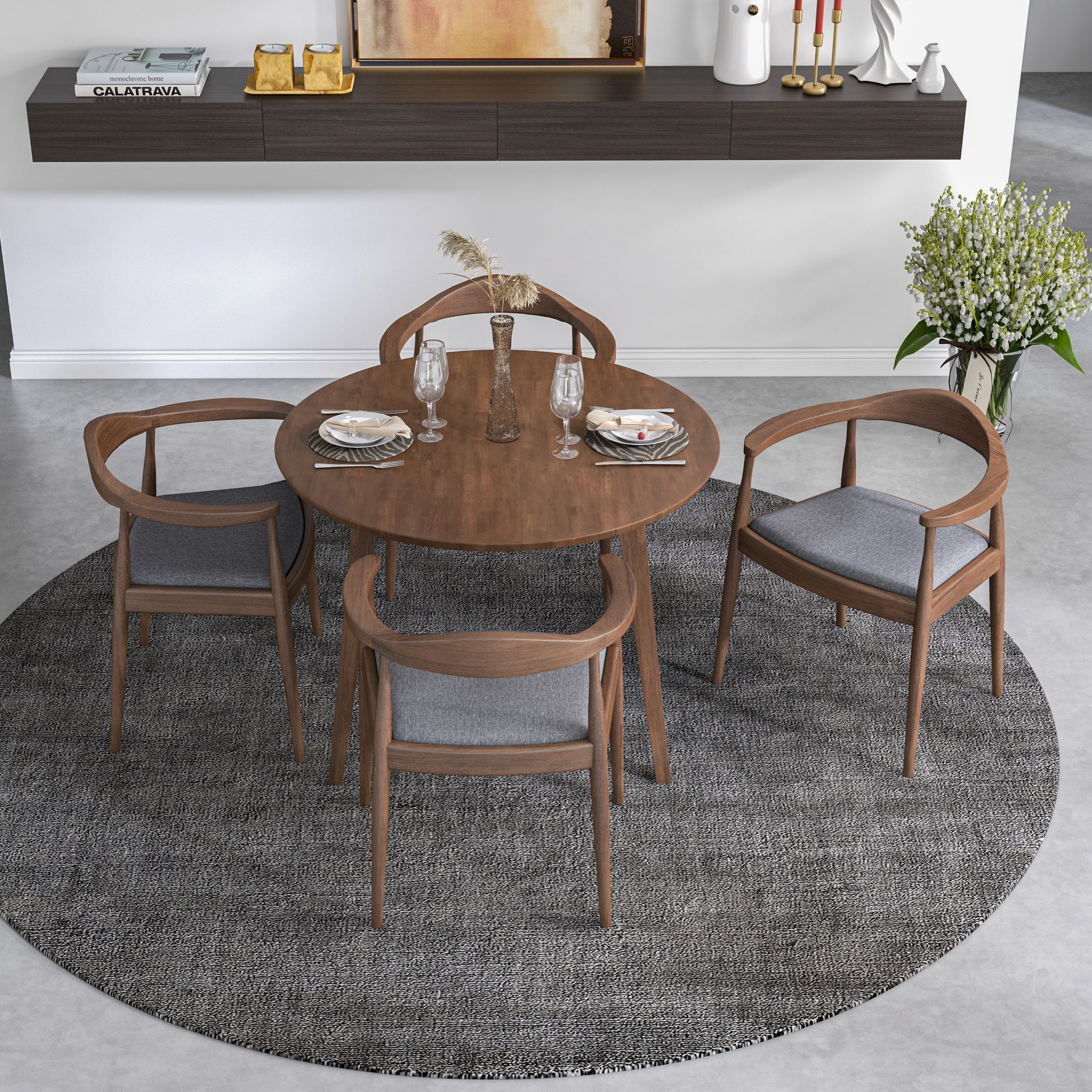 Palmer Dining set with 4 Freya Grey Dining Chairs (Walnut)