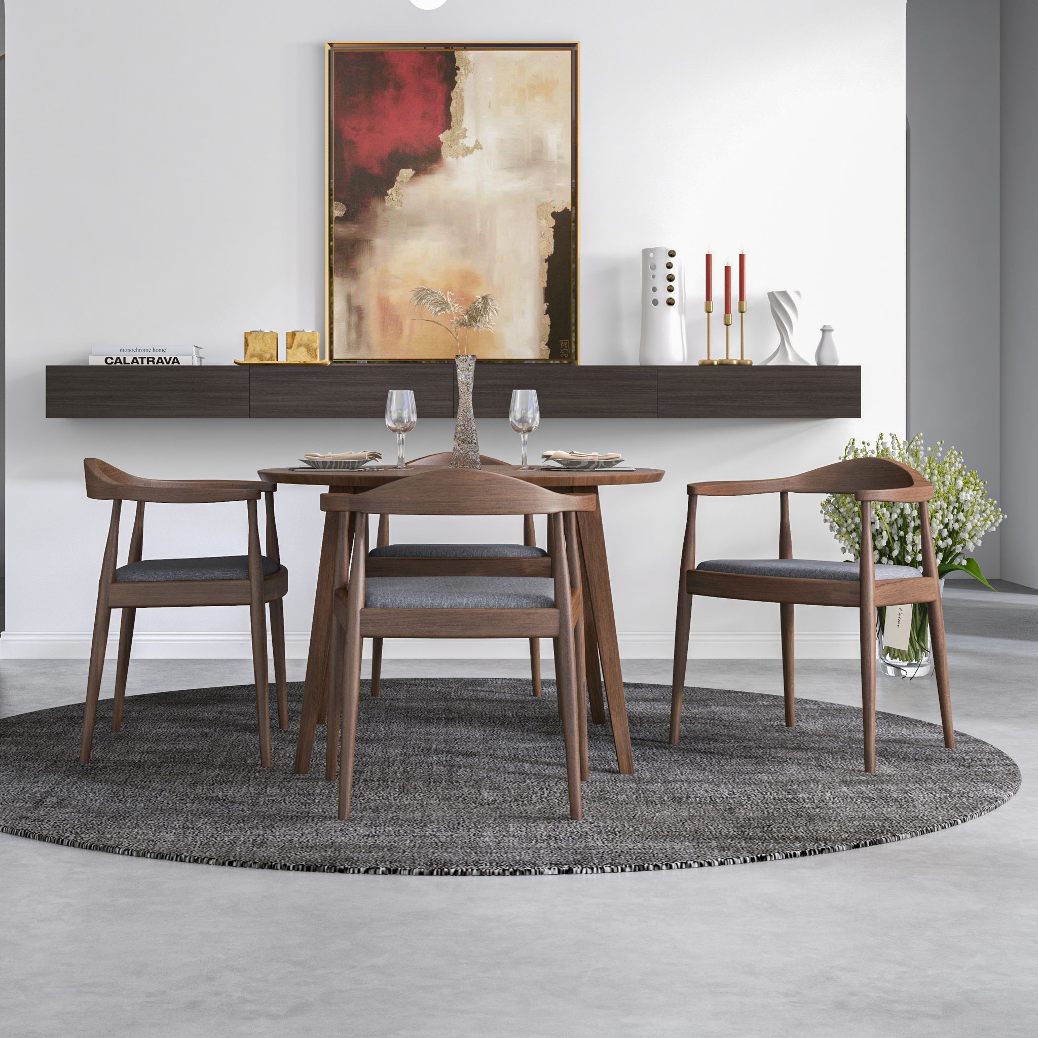 Palmer Dining set with 4 Freya Grey Dining Chairs (Walnut)