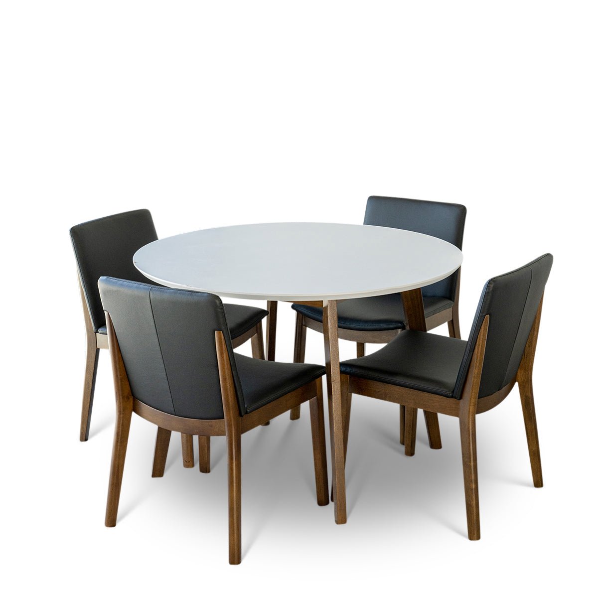 Aliana (White) Dining Set with 4 Virginia (Black Leather) Chairs