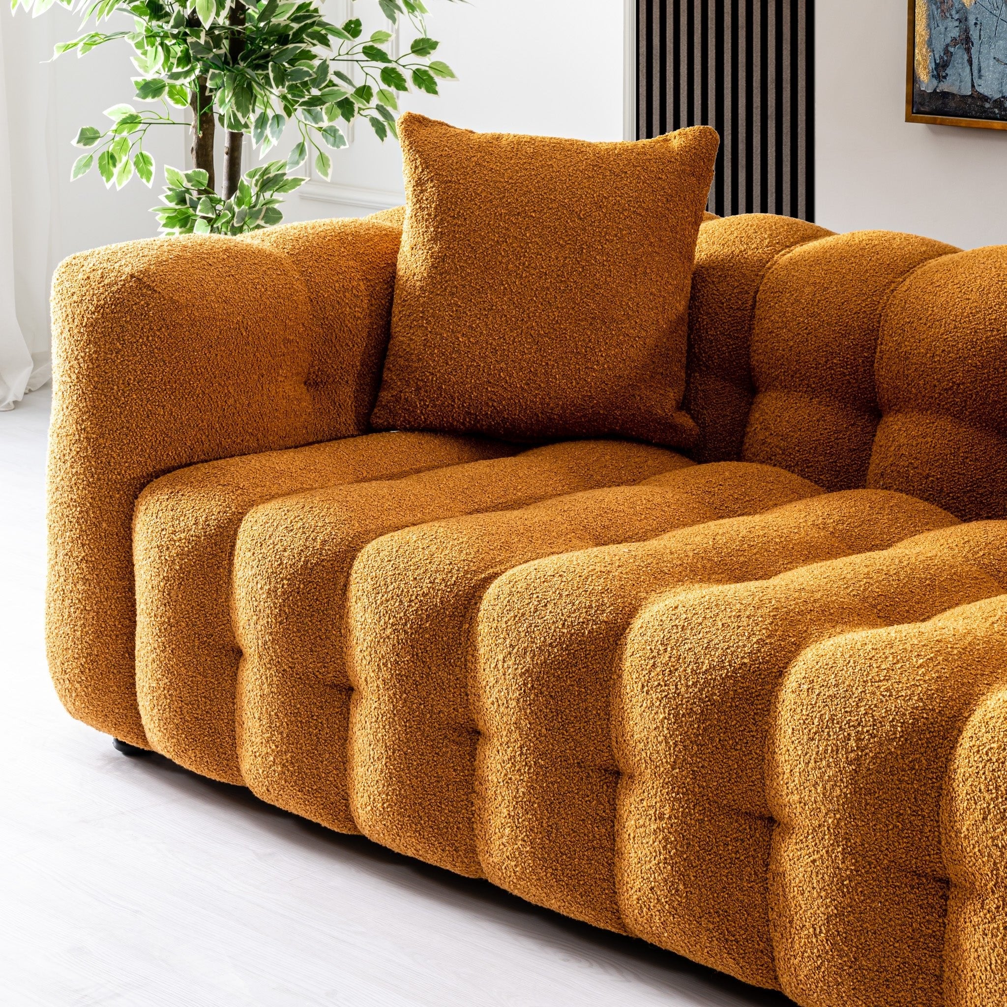 Marceille Modern Sofa Boucle Fabric Couch in Orange