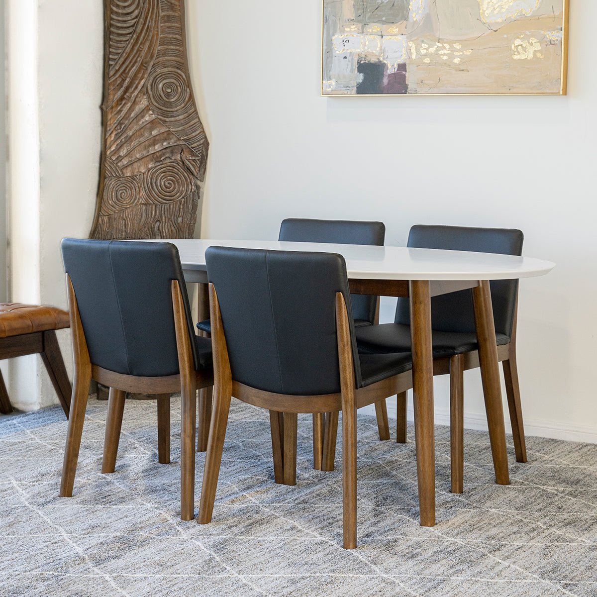 Rixos (Walnut)  Dining set with 4 Virginia (Black Leather) Dining Chairs