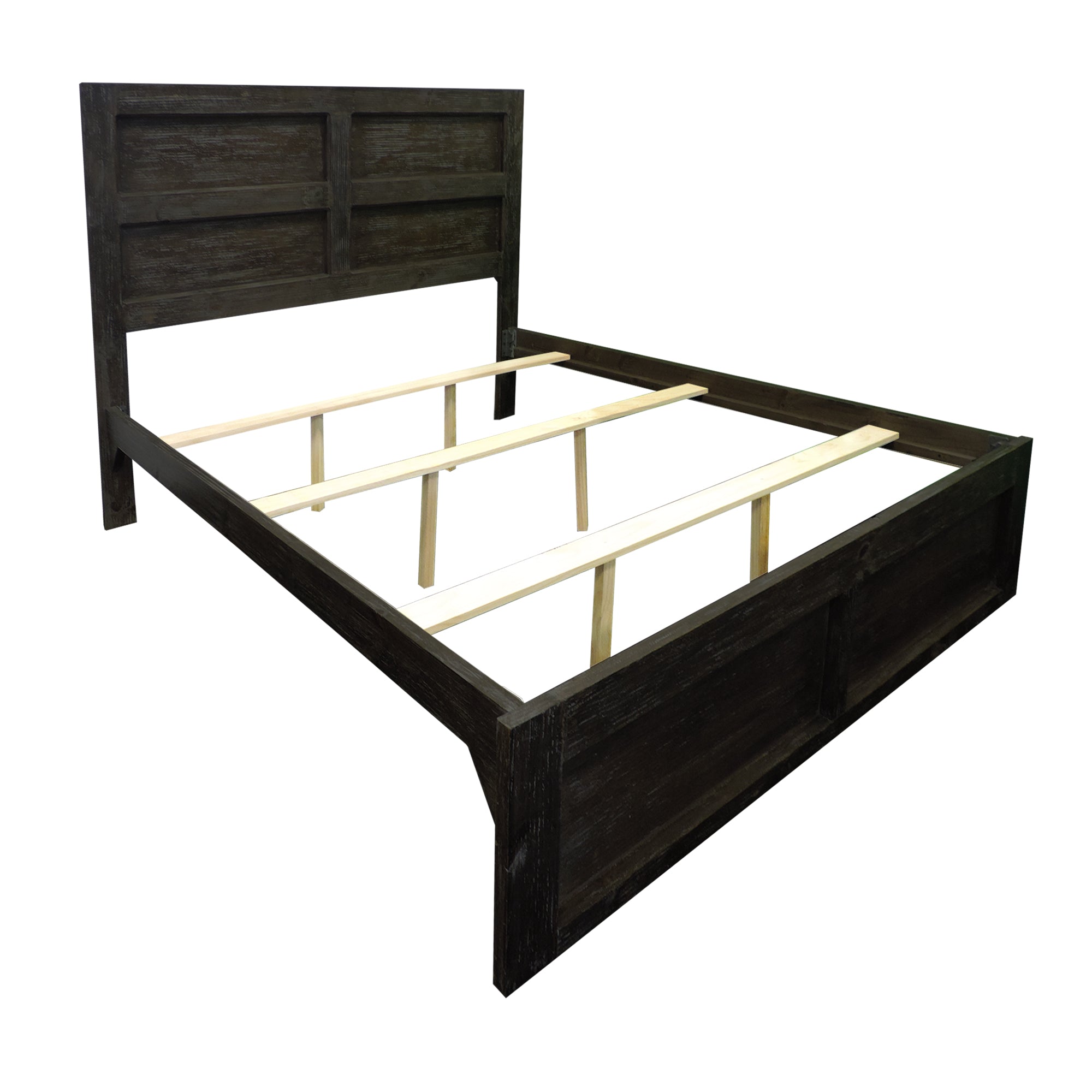 Wooden Queen Bed with Panel Headboard and Grain Details, Rustic Brown