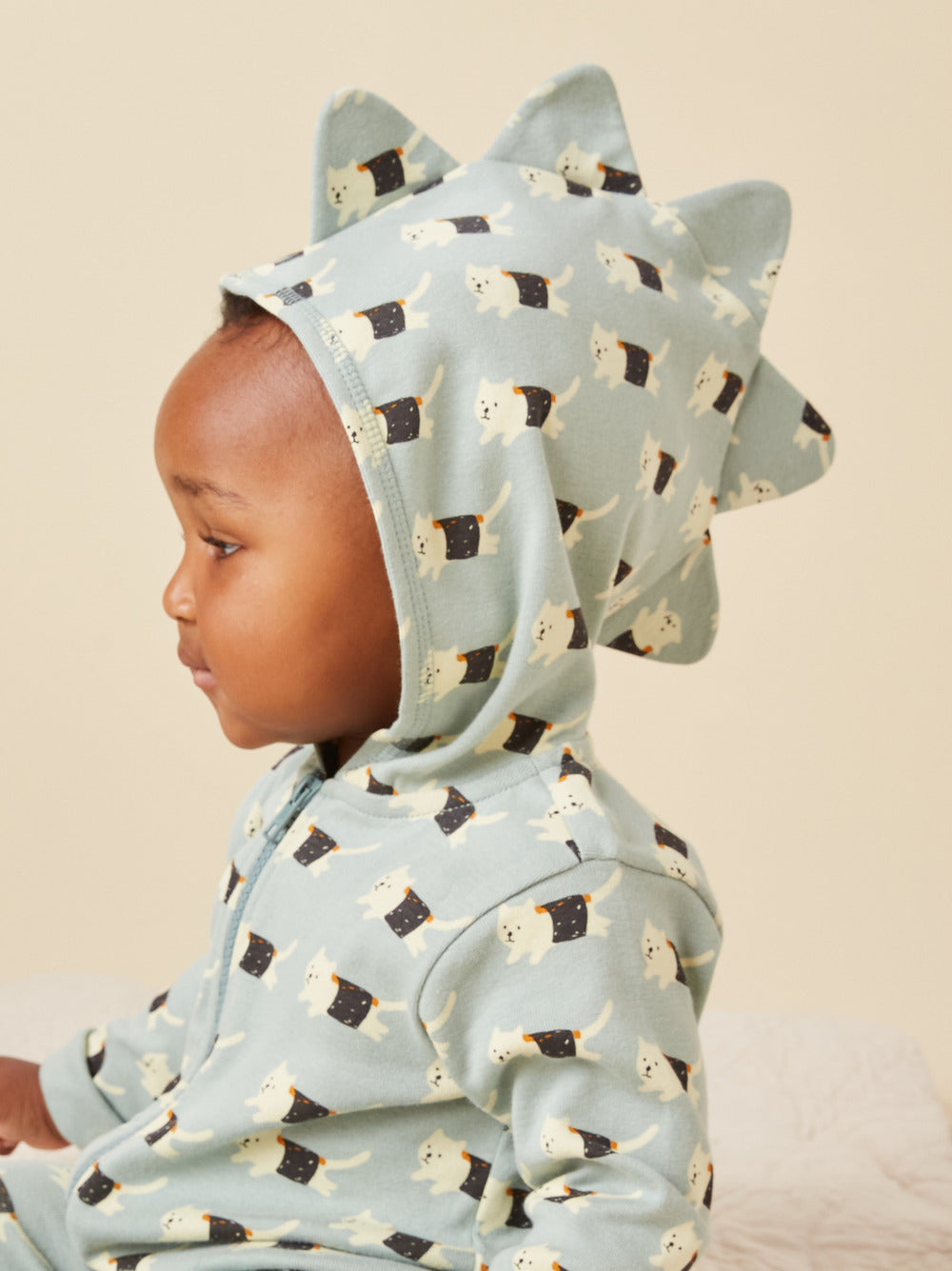 Hooded Baby Romper With Dino Spikes - Sushi Cat