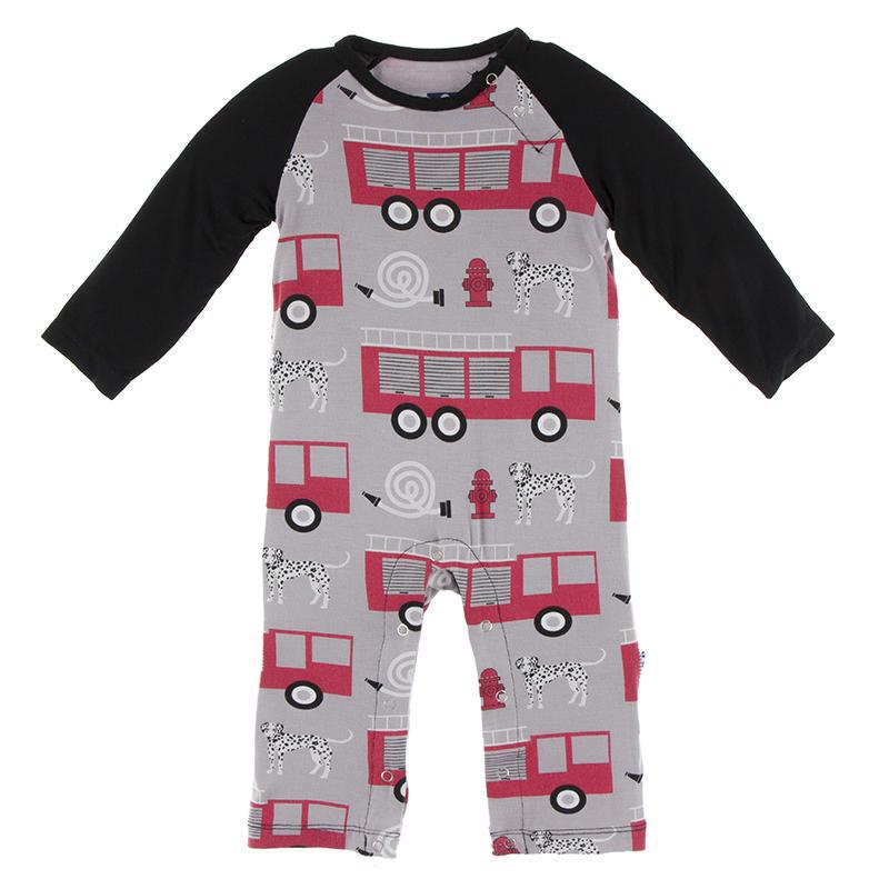 Last One - Size 3/6M: Raglan Romper (Long Sleeve) - Feather Firefighter