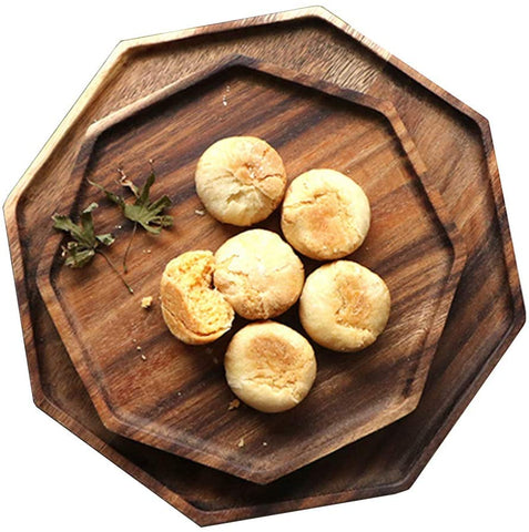 Acacia Wood Plate Dinner Tray Octagon Square Trays Set of 2 Serving Bread Plates for Fruit Salad Platter Vegetable Food Dish