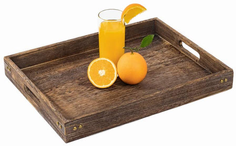 Wooden Serving Tray with Handles, Rectangle Breakfast Tray