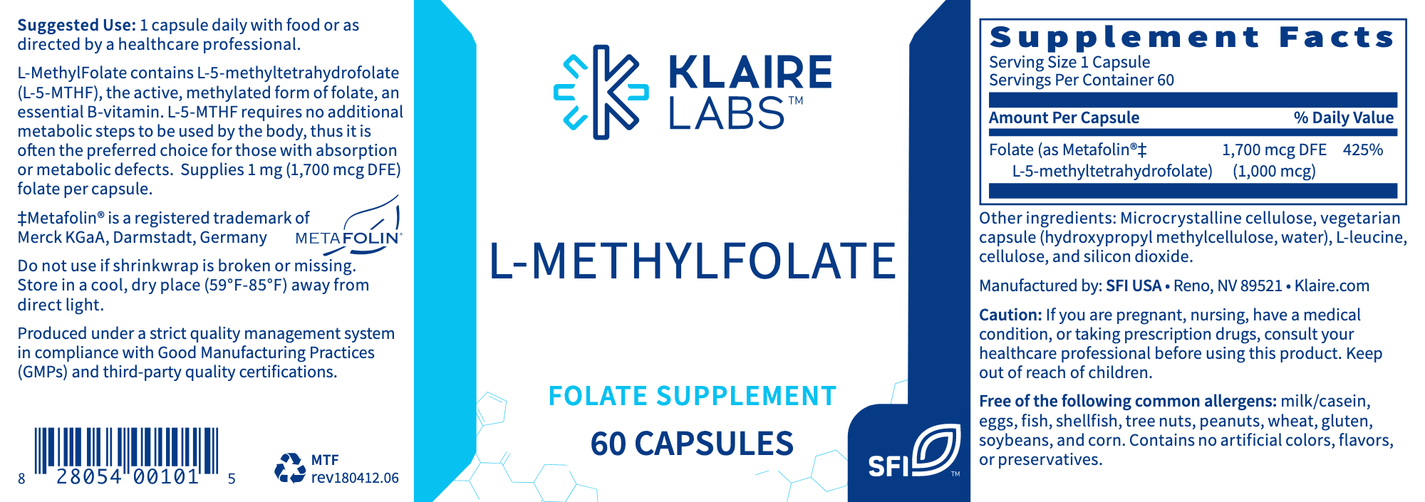 Active-Folate (5-methyltetrahydrofolate) (5-MTHF) (60 Capsules)