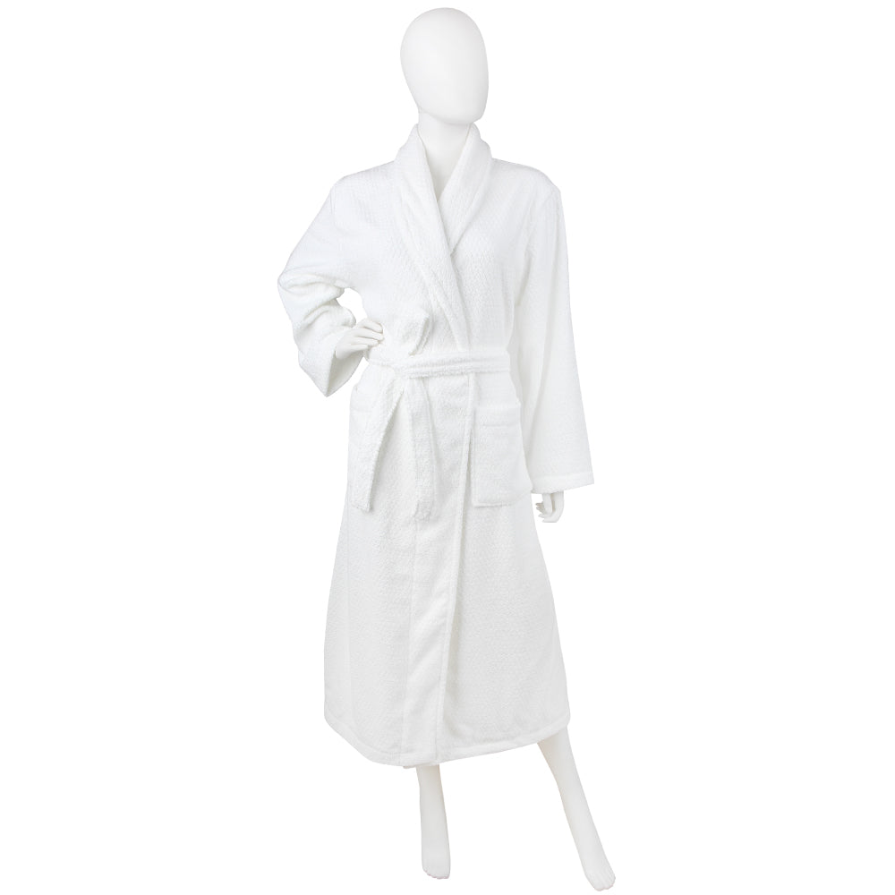 Diamond Jacquard Bathrobe, Medium-Large, White