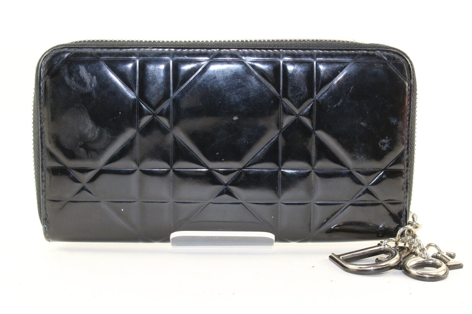 DIOR Black Patent Quilted Cannage Lady Long Zippy Wallet 3DD1214K