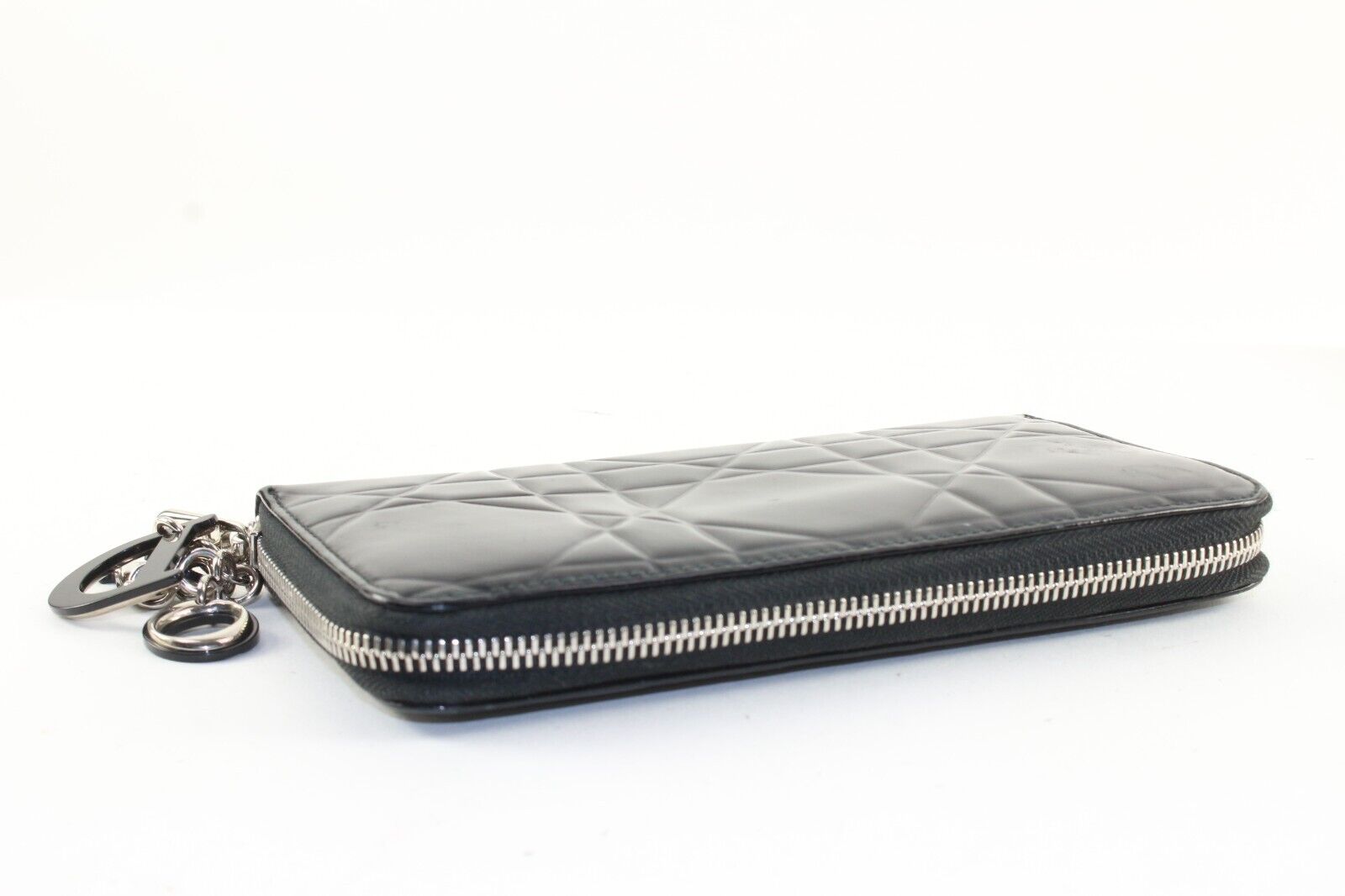 DIOR Black Patent Quilted Cannage Lady Long Zippy Wallet 3DD1214K