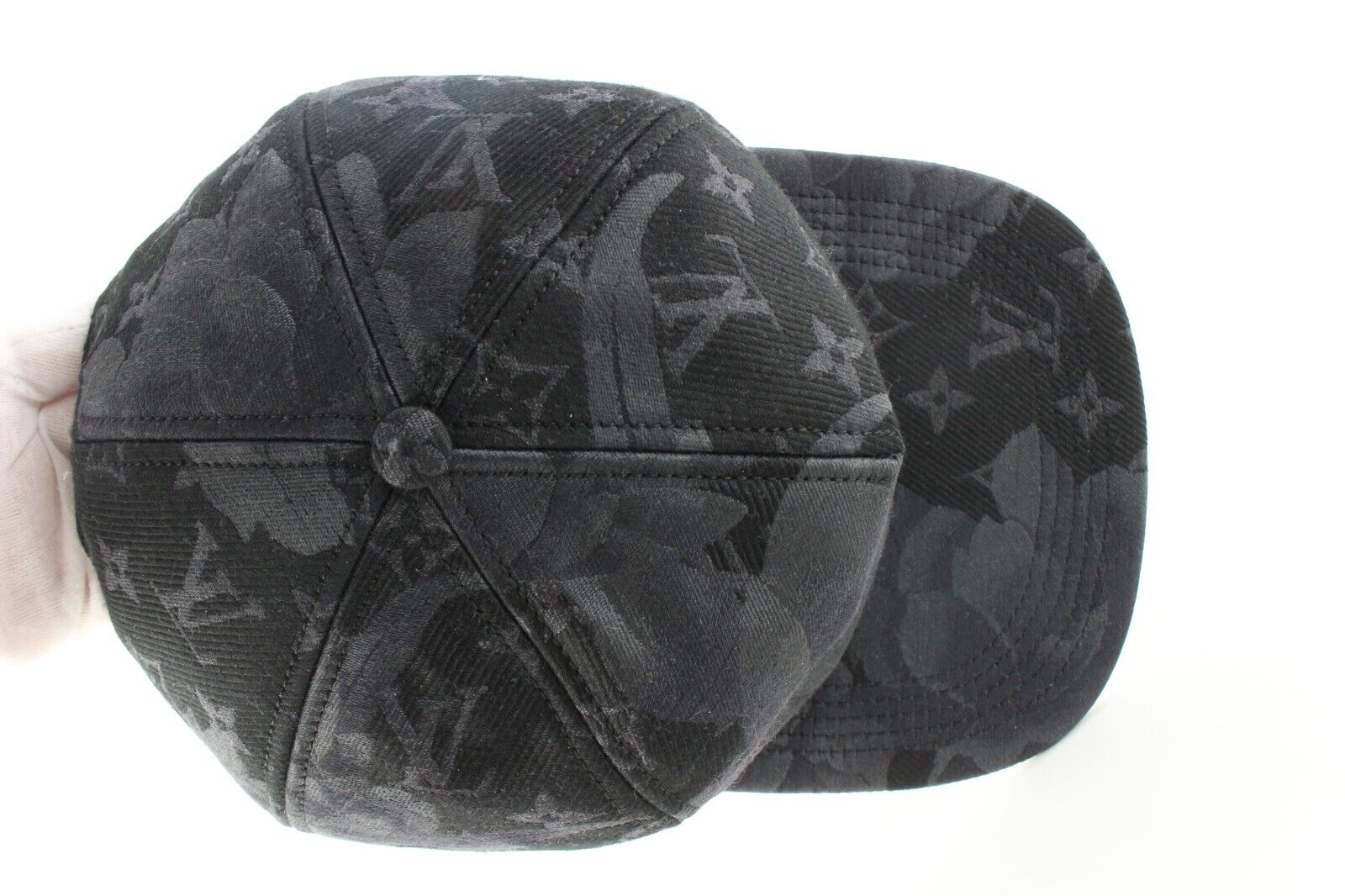 Louis Vuitton Black Grey Monogram Flowers Baseball Cap Hat 6LK0427