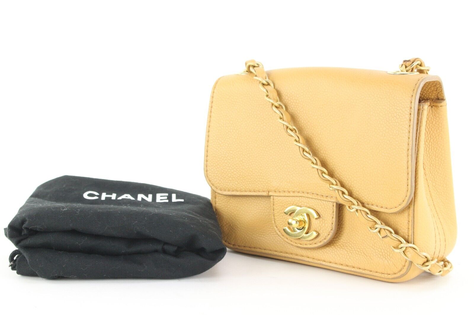 Chanel Nude Beige Caviar Leather Mini Classic Flap Square GHW 3CC1109