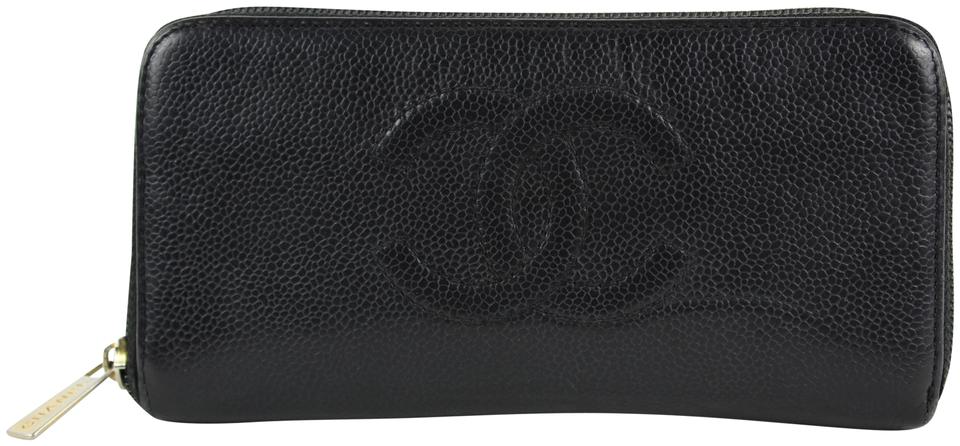 Chanel Black Caviar Leather CC Logo L-Gusset Zip Around Wallet 21ccs1223