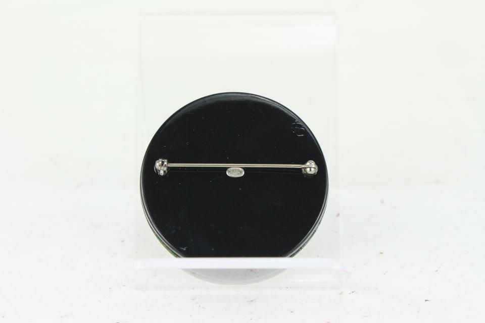 Chanel 00a Black x Silver Round Pin Brooch CC Logo 101c727