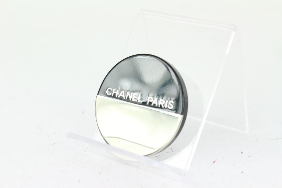 Chanel 00a Black x Silver Round Pin Brooch CC Logo 101c727