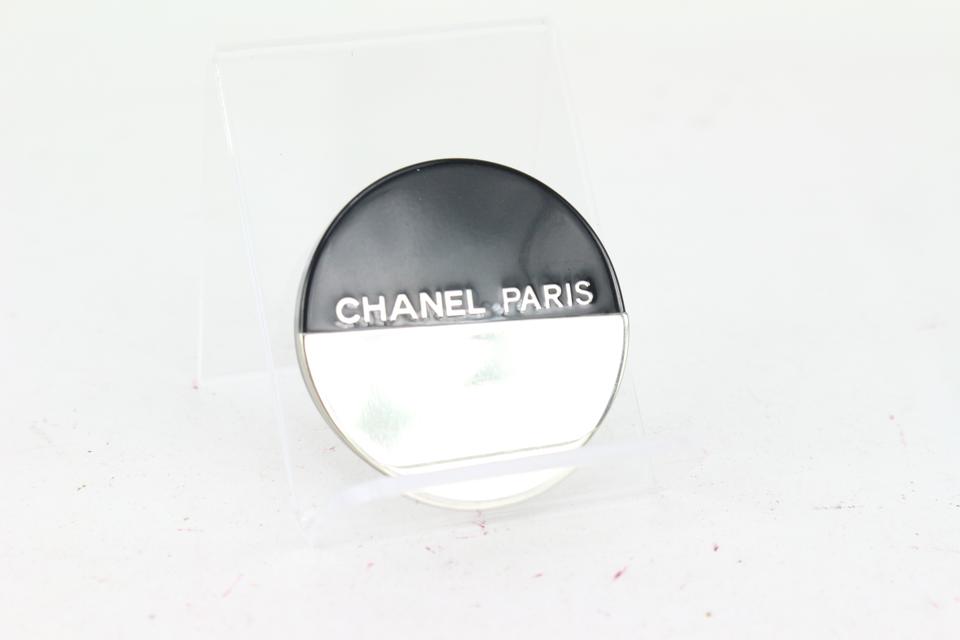 Chanel 00a Black x Silver Round Pin Brooch CC Logo 101c727