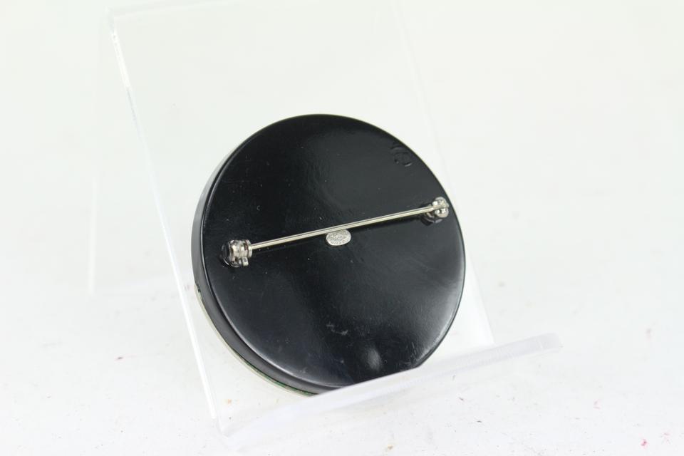 Chanel 00a Black x Silver Round Pin Brooch CC Logo 101c727