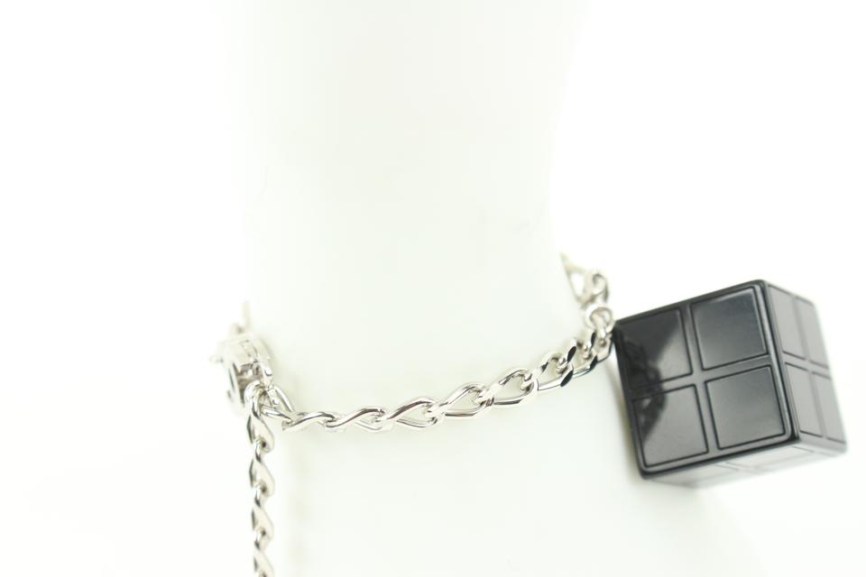 Chanel 04s Black x Silver CC Logo Cube Block Bracelet 16ck311s