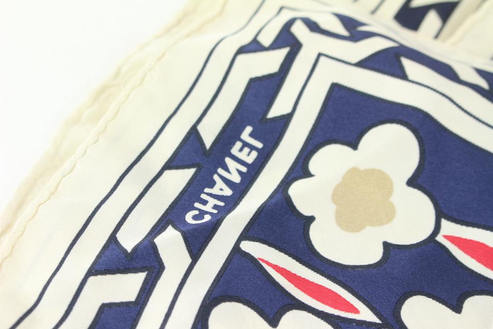 Chanel Blue x White CC Flower Silk Scarf 5cc1105