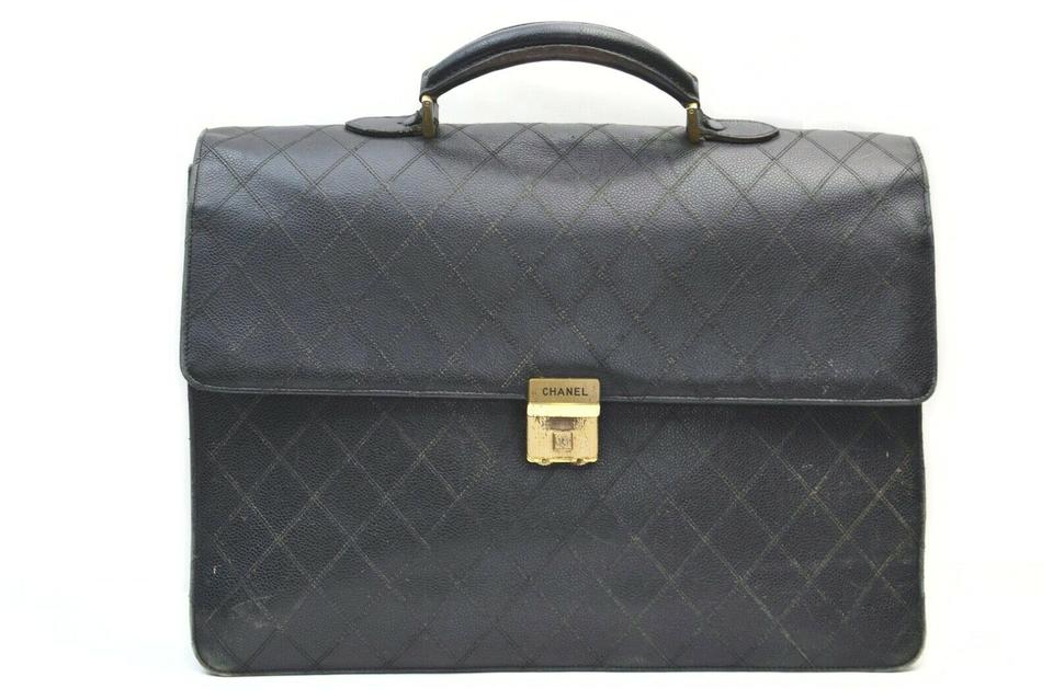 Chanel Black Quilted Caviar Leather Attache Briefcase 862467