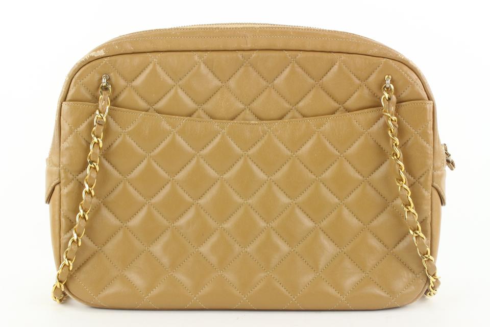 Chanel Light Brown Tan Quilted Leather Camera Bag 945cas416