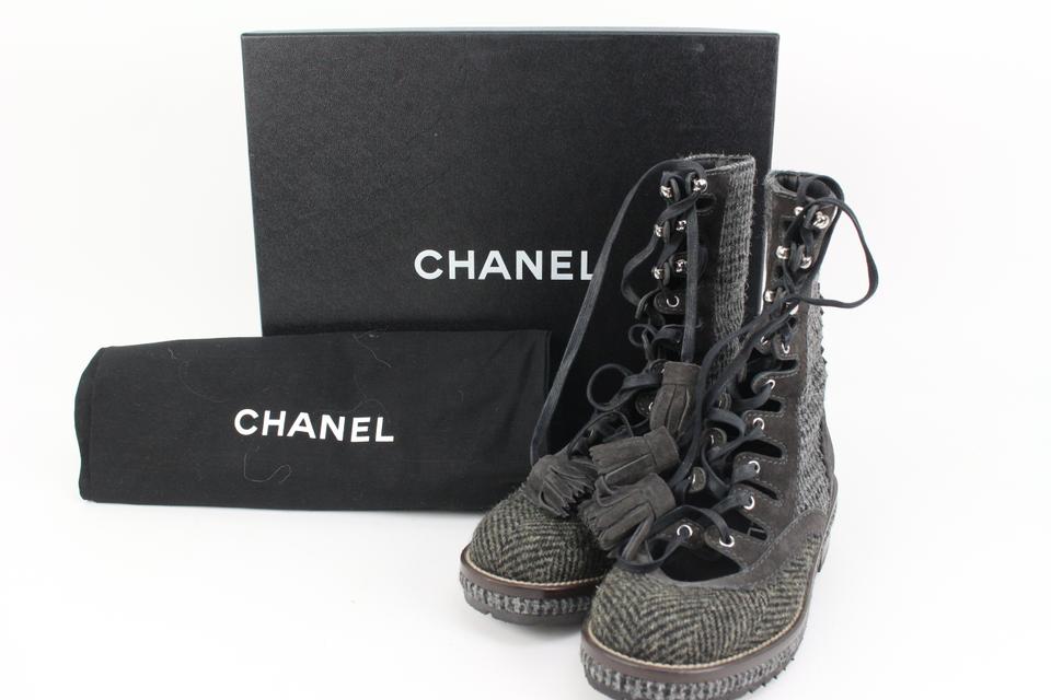 Chanel Size 36 CC Logo Tweed Combat Boots 40cz413s