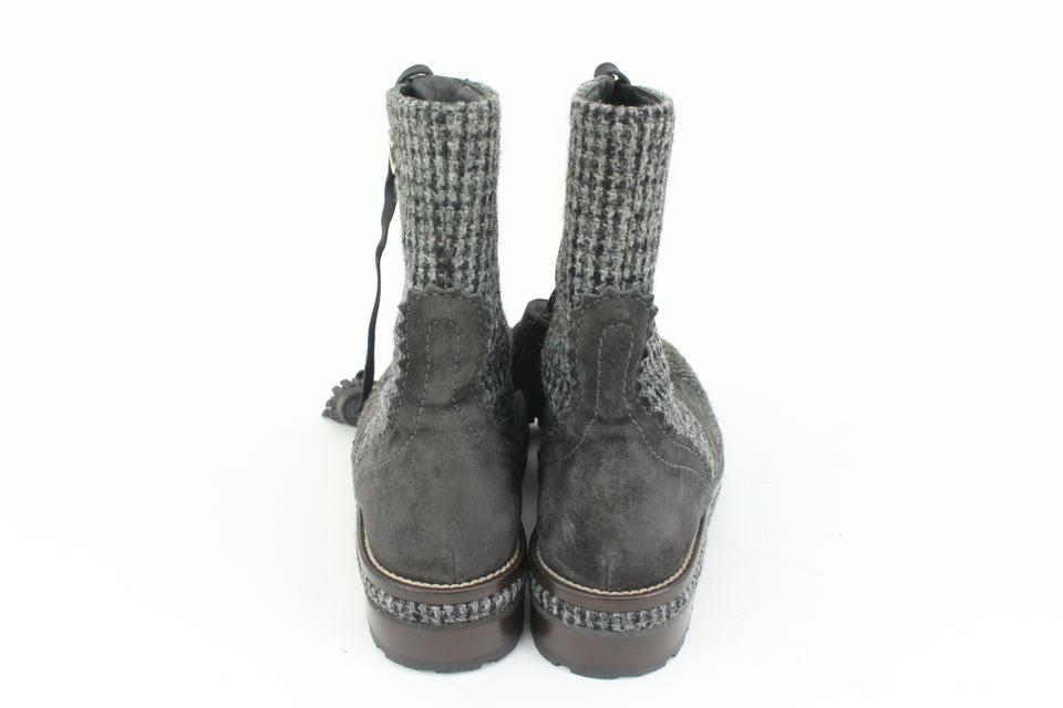 Chanel Size 36 CC Logo Tweed Combat Boots 40cz413s