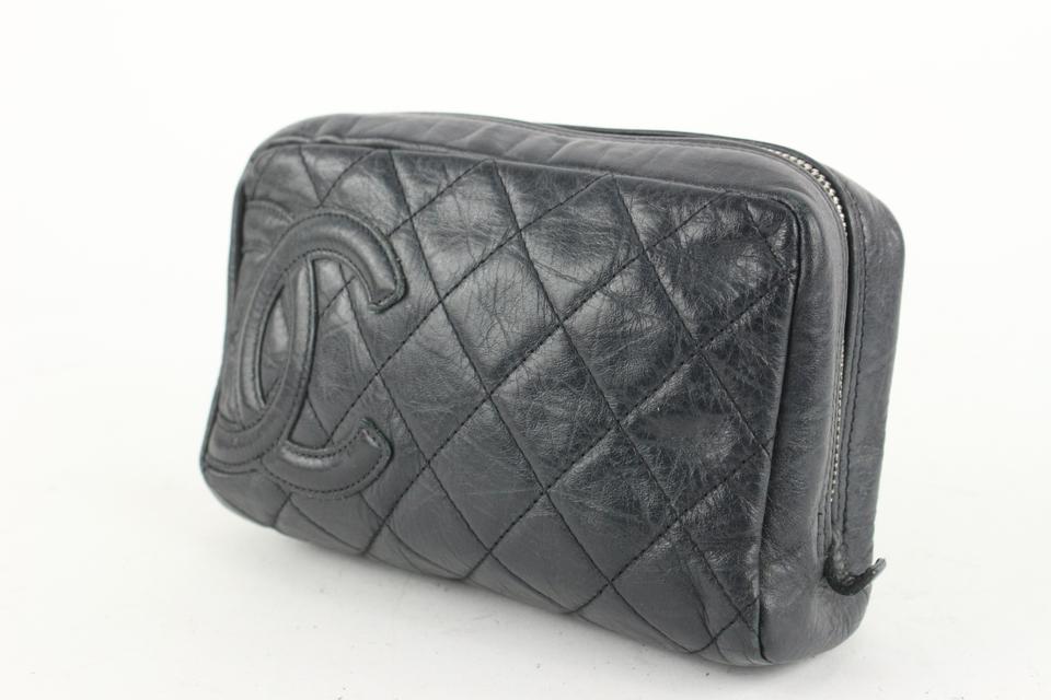 Chanel Black Quilted Leather Cambon Ligne Toiletry Case Cosmetic Pouch 112c4