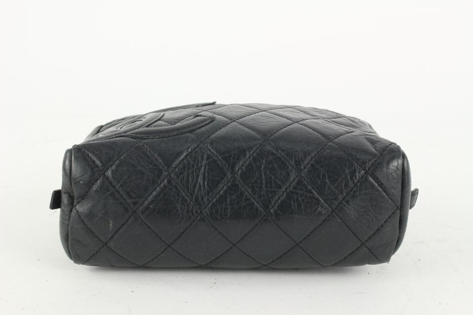 Chanel Black Quilted Leather Cambon Ligne Toiletry Case Cosmetic Pouch 112c4