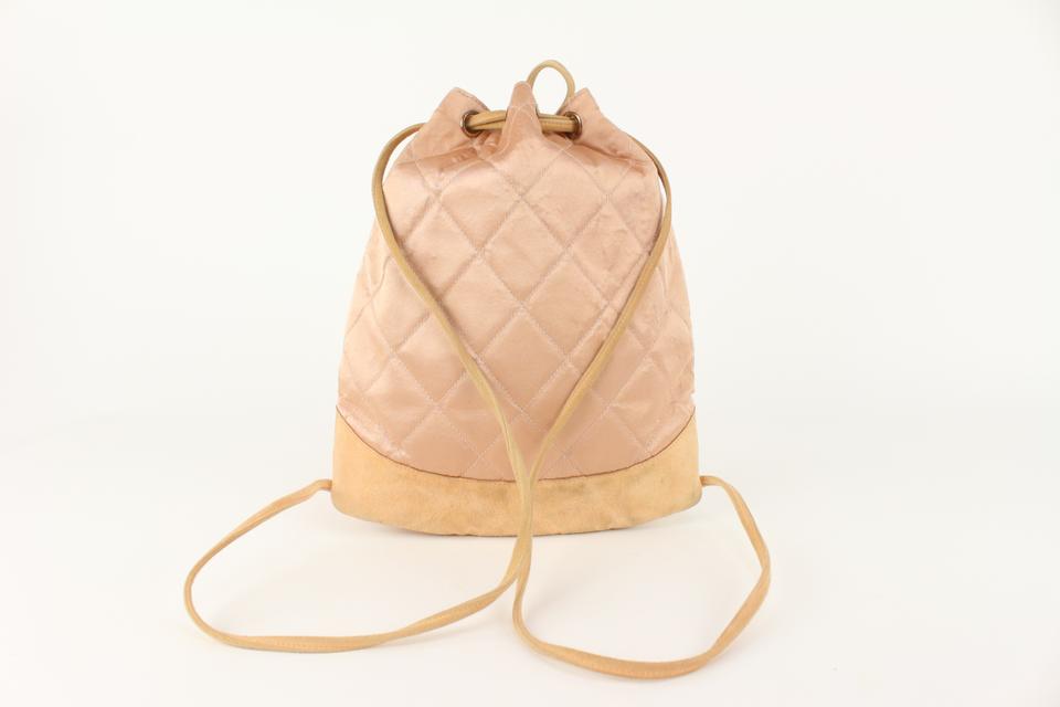 Chanel Pink Quilted Satin Crystal Logo Drawstring Backpack 830cas21